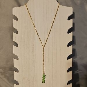 Gold Chain Necklace with Faceted Green Glass Bead Pendant